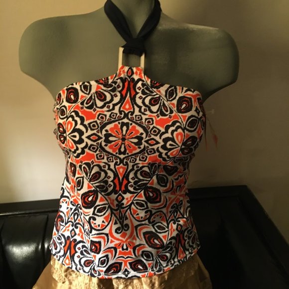 NEW Merona orange/navy print swimsuit top - Picture 1 of 6